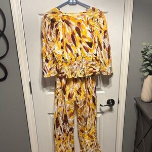 Entro Yellow and Brown Patterned Jumpsuit